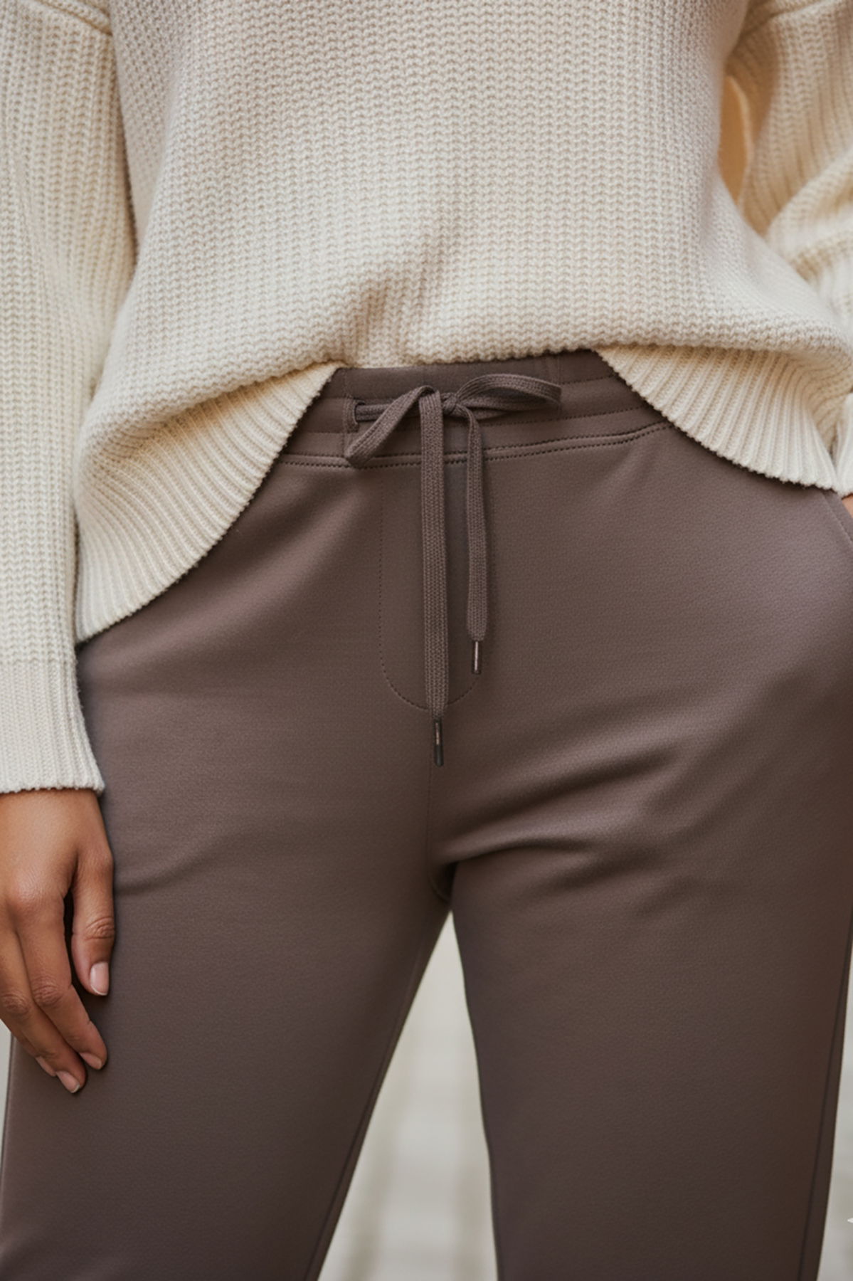 Sy & Black Kadın Çelik Örgü Beli Lastikli ve Bağcıklı Geniş Beden Aralıklı Jogger Pantolon 25P-03 Vizon - 3