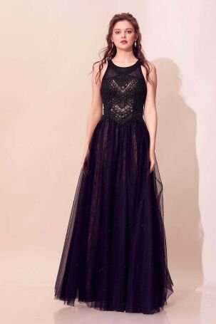 Tiara Kadın Eteği İnci Süslemeli Uzun Abiye Elbise 5946131 Siyah - 2