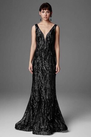 Tiara Kadın Payetli Askılı Uzun Abiye Elbise 5946141 Siyah 