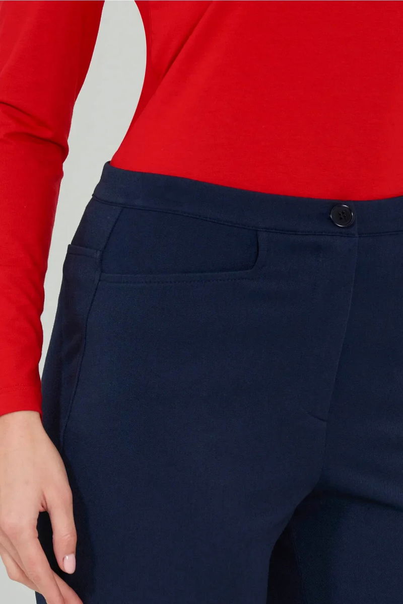 Tolga Saraçoğlu Kadın Gizli Lastik Boru Paça Gabardin Pantolon 430082 Lacivert - 3
