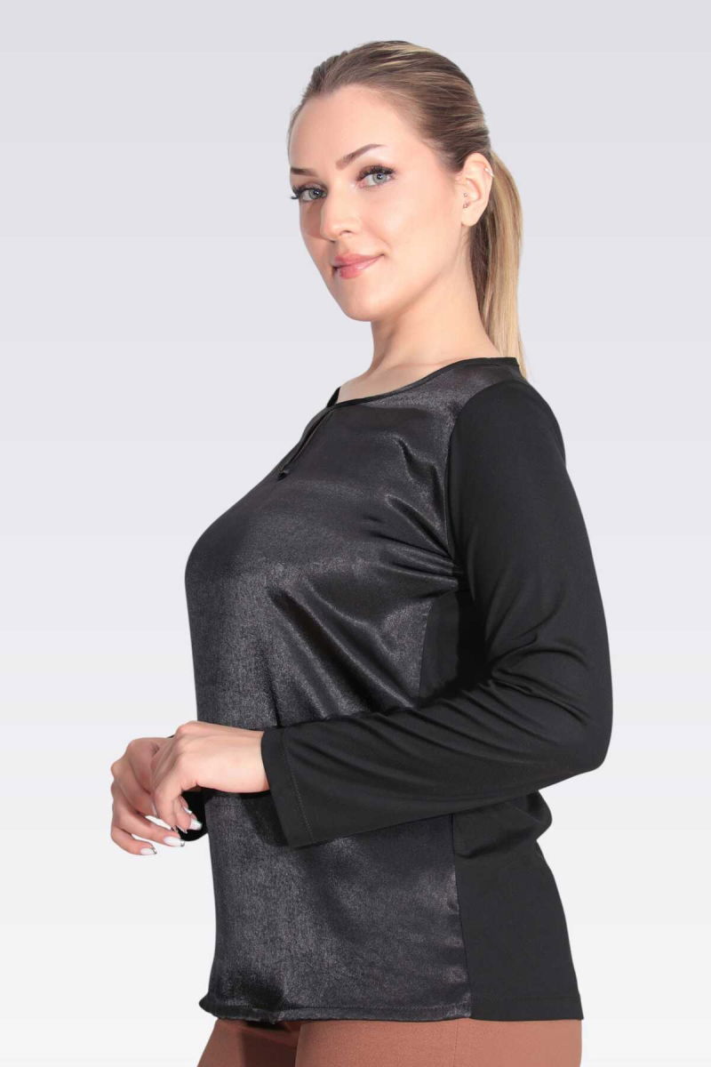 Tolga Saraçoğlu Kadın Saten Garnili Damla Yaka Örme Bluz 11049 Siyah - 3