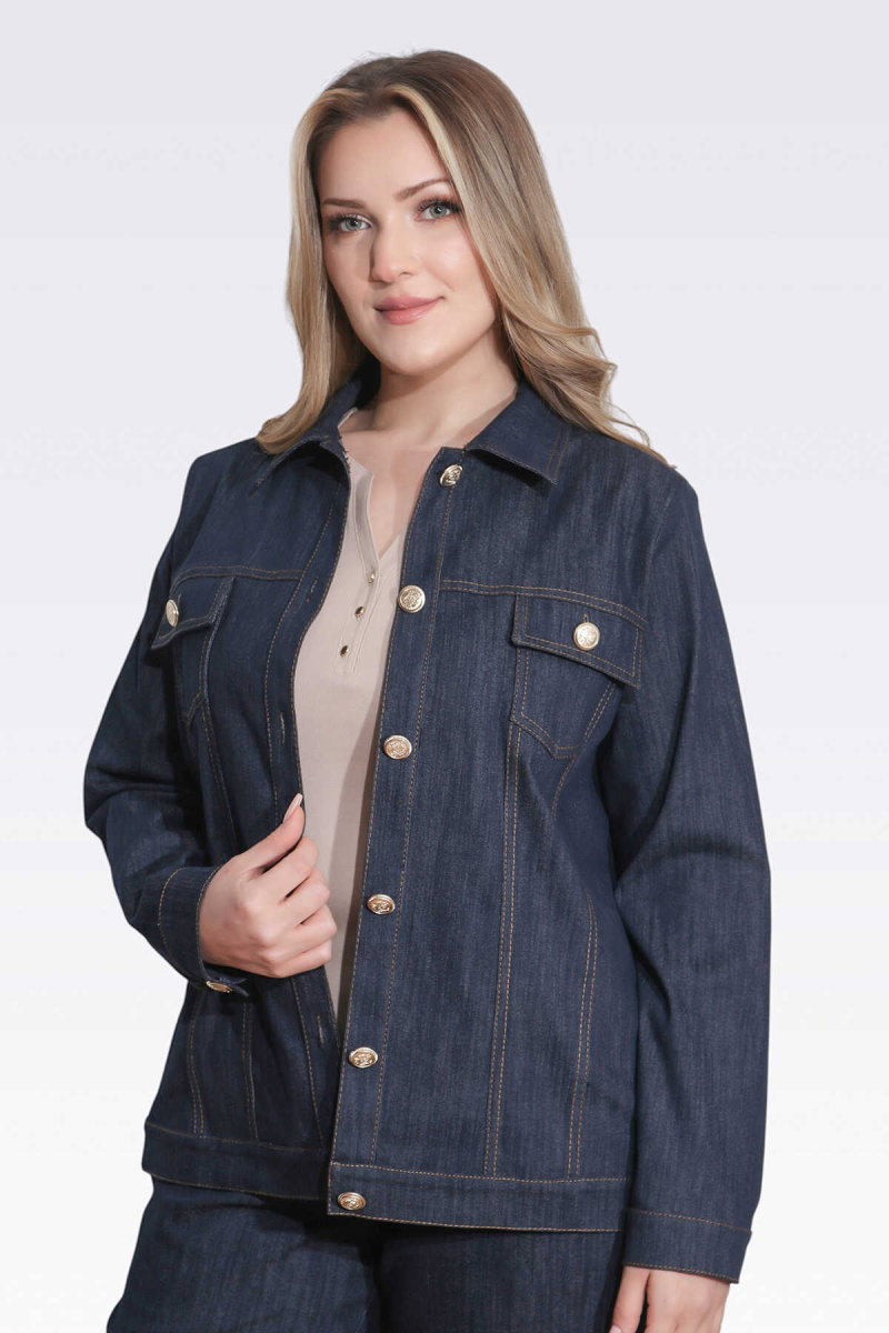 Tolga Saraçoğlu Kadın Şık Düğme Detaylı Denim Ceket 50166 Lacivert - 3