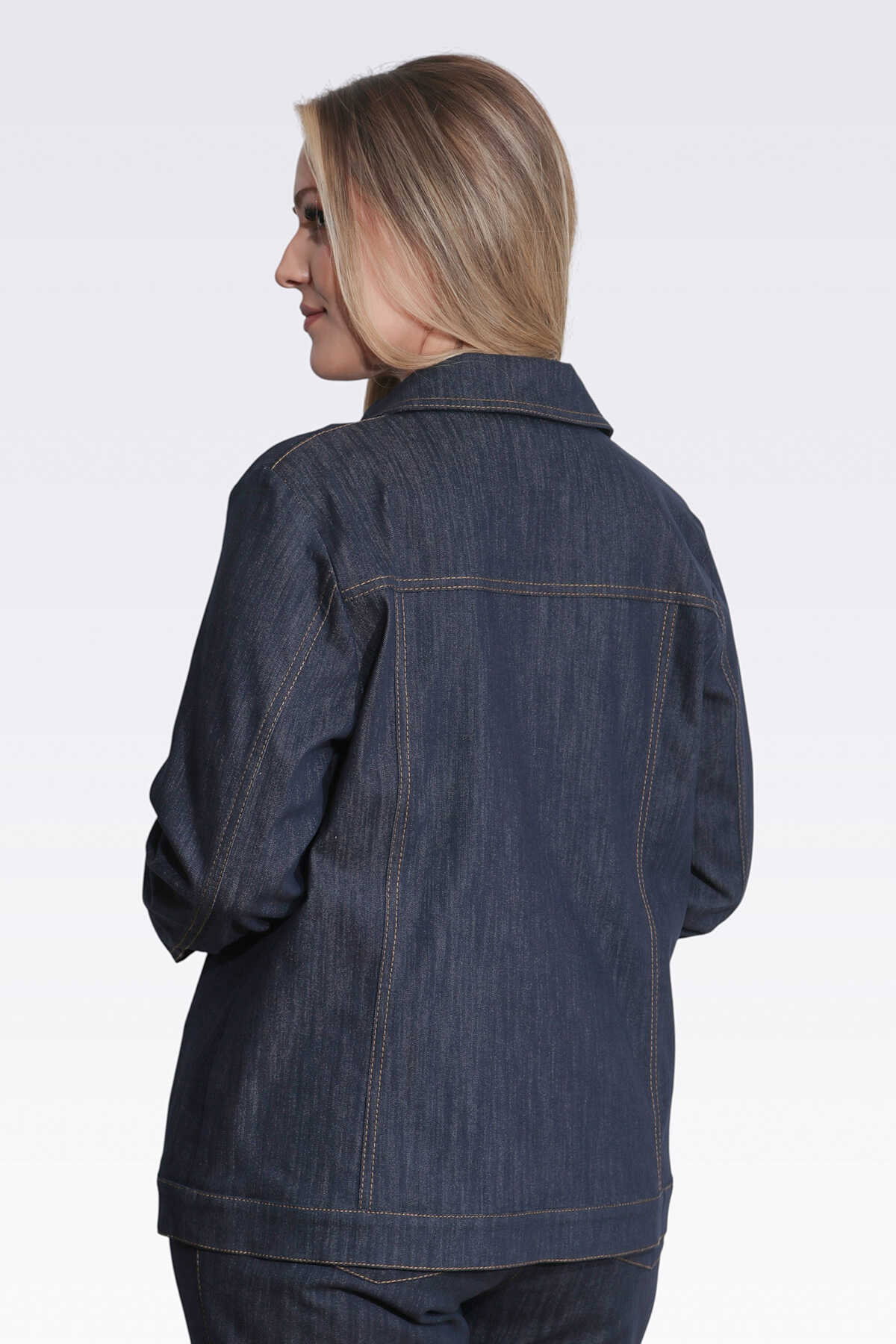 Tolga Saraçoğlu Kadın Şık Düğme Detaylı Denim Ceket 50166 Lacivert - 5