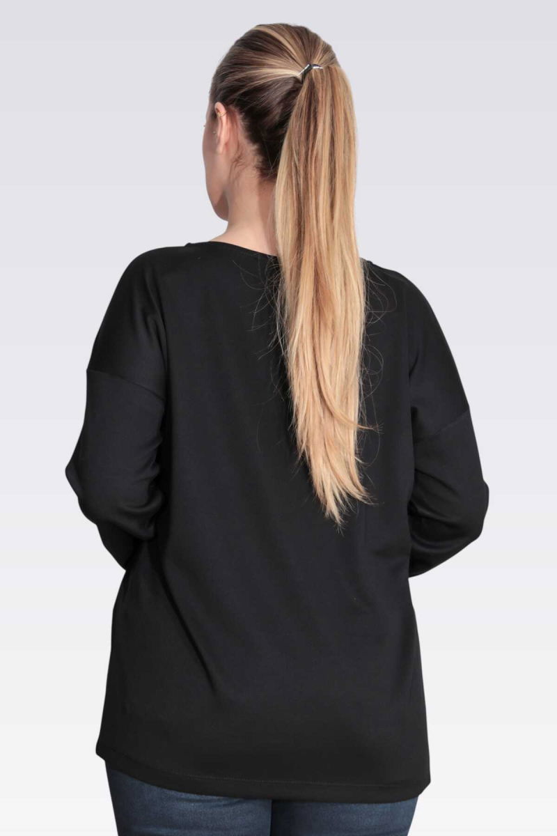Tolga Saraçoğlu Kadın Suni Deri Detaylı Rahat Kesim Örme Bluz 11089 Siyah - 4