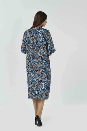 Tolga Saraçoğlu Kadın Uzun Kol Desenli Elbise 40251 Petrol - 5