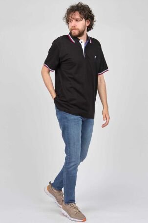 Tony Montana Erkek Şerit Detaylı Polo Yaka T-Shirt 3181501 Siyah - 2
