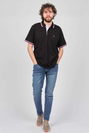 Tony Montana Erkek Şerit Detaylı Polo Yaka T-Shirt 3181501 Siyah - 6