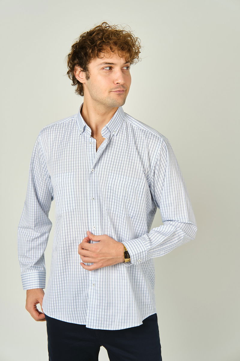 Two Hands Erkek Kareli Çift Cep Detaylı Uzun Kollu Pamuklu Gömlek 2144 Yeşil - Two Hands