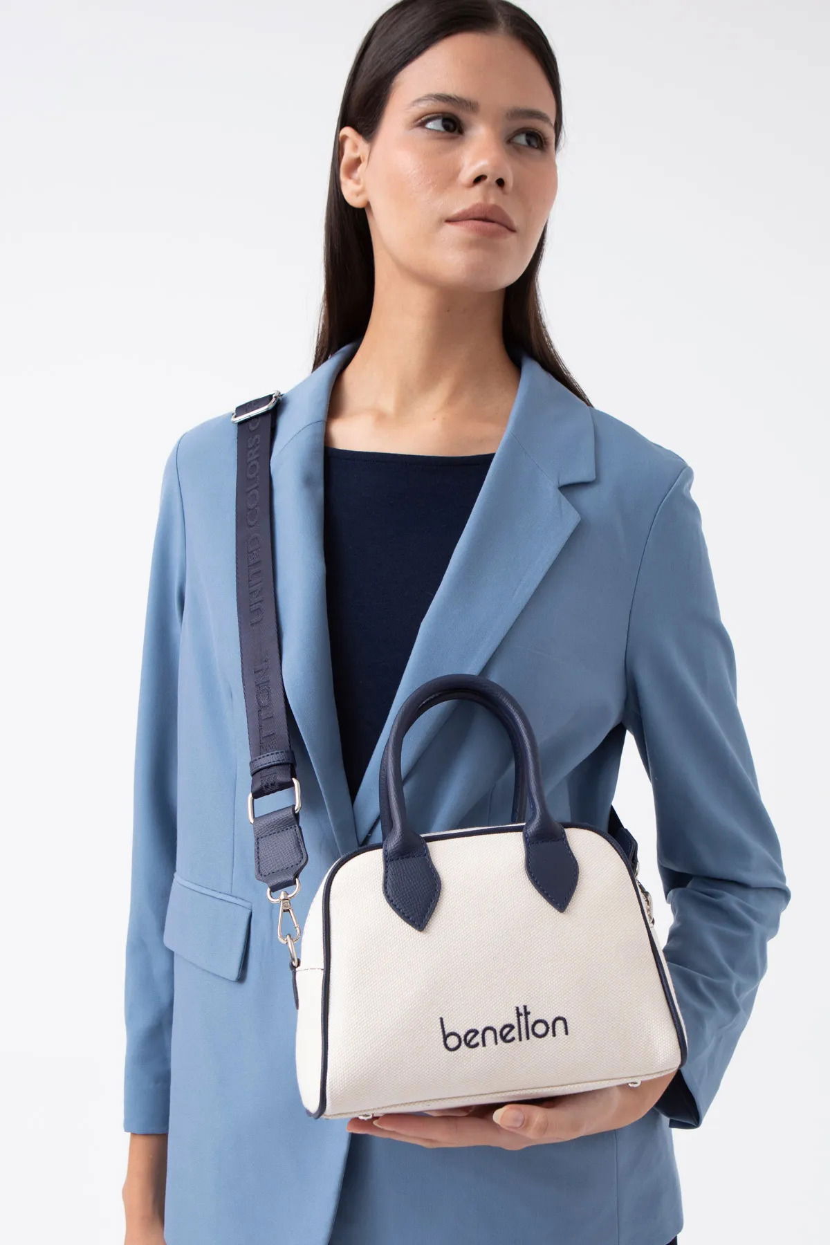 United Colors of Benetton Kadın Kol Çantası BNT1538 Bej-Lacivert - 1