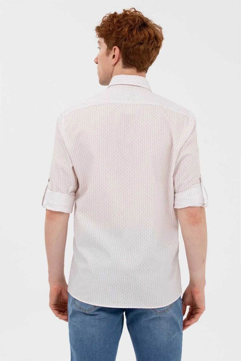 U.S. Polo Assn. Erkek Desenli Slim Fit Gömlek 1584114 Camel - 4