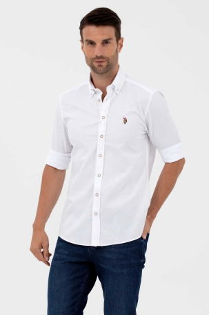 U.S. Polo Assn. Erkek Düğmeli Yaka Slim Fit Uzun Kollu %100 Pamuk Gömlek 1571767 Beyaz - 2