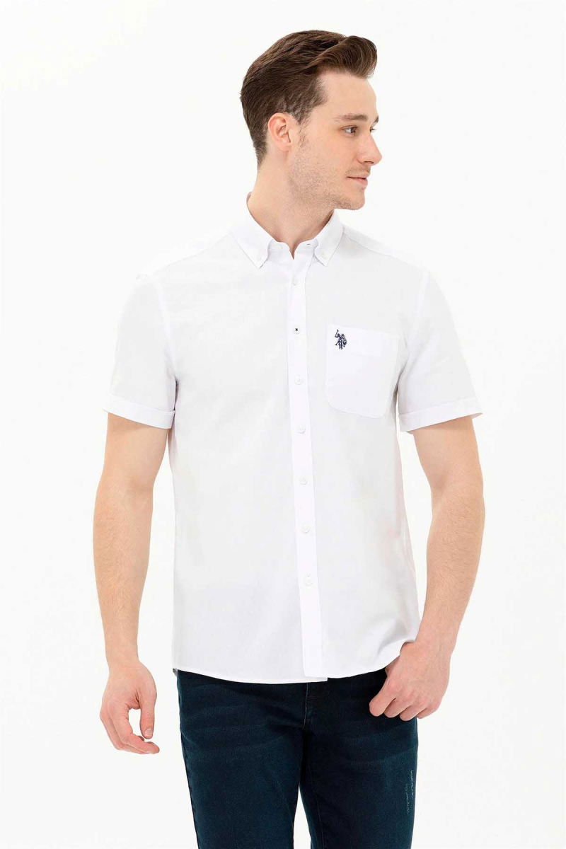 U.S. Polo Assn. Erkek Kısa Kollu Gömlek 1571442 Beyaz 