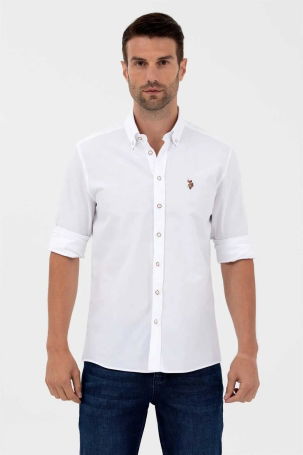 U.S. Polo Assn. Erkek Slim Fit Pamuklu Gömlek 1571695 Beyaz 