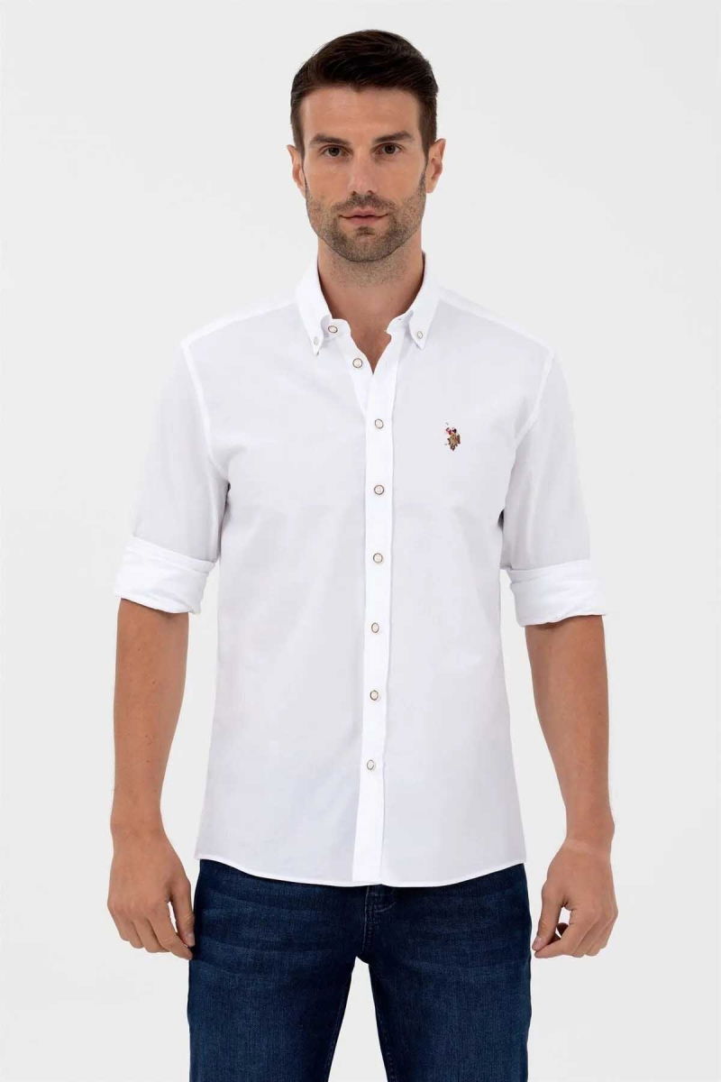 U.S. Polo Assn. Erkek Slim Fit Pamuklu Gömlek 1571695 Beyaz 