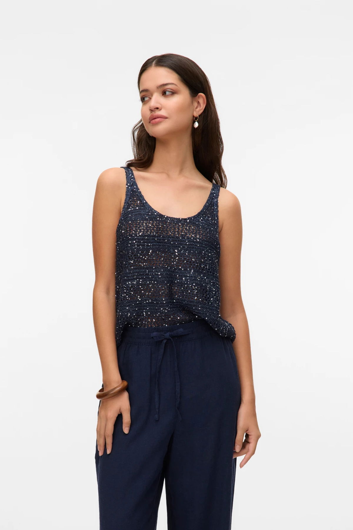 Vero Moda Kadın Coll Payetli Kolsuz Mevsimlik Kazak 10327759 Lacivert - 3