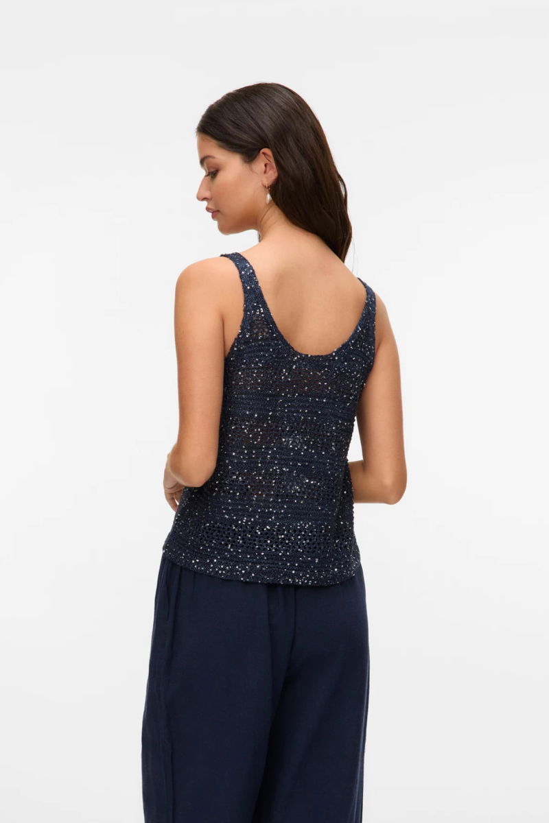 Vero Moda Kadın Coll Payetli Kolsuz Mevsimlik Kazak 10327759 Lacivert - 5