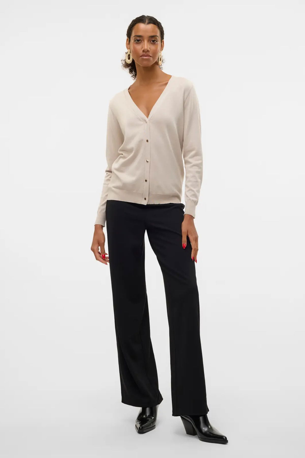 Vero Moda Kadın Vmberlın Beli Lastikli Geniş Paça Pantolon 10318454 Siyah - 1