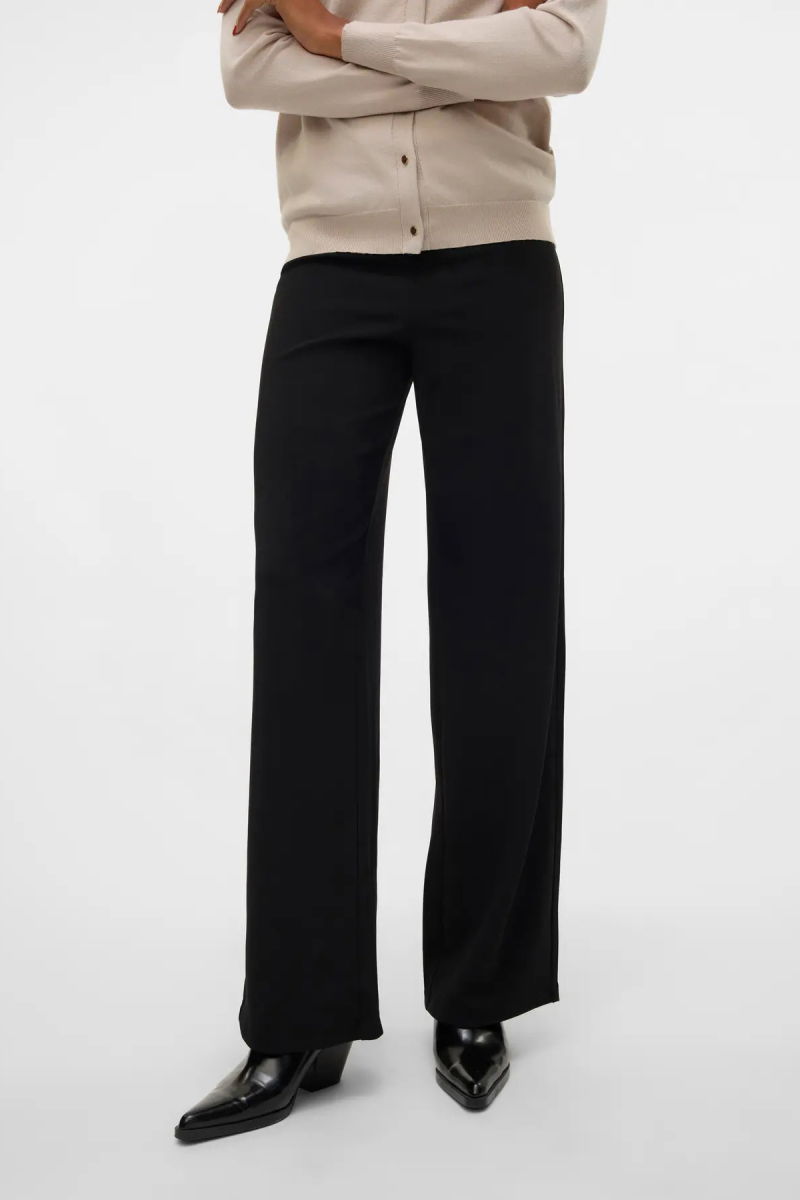 Vero Moda Kadın Vmberlın Beli Lastikli Geniş Paça Pantolon 10318454 Siyah - 2