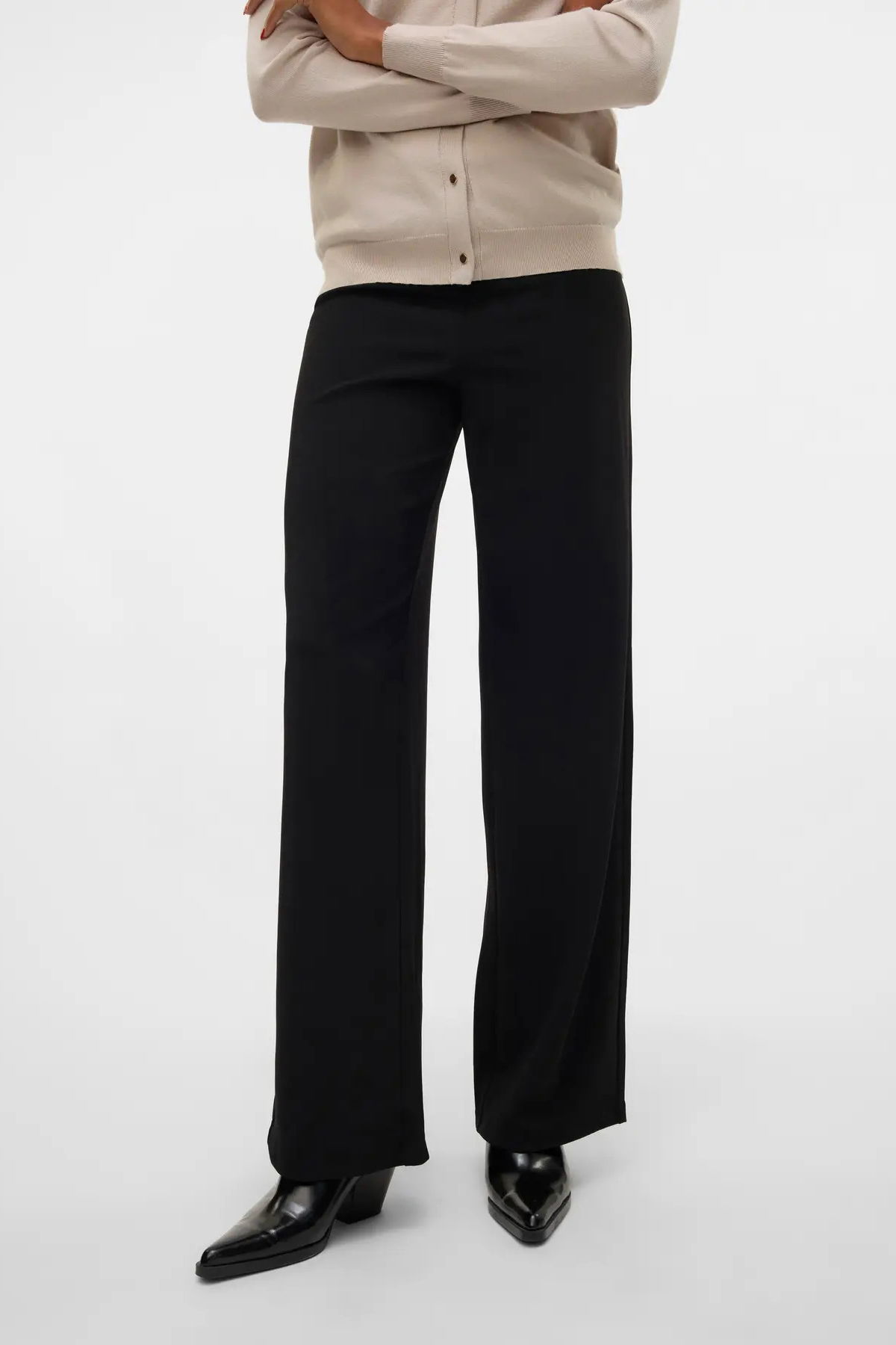 Vero Moda Kadın Vmberlın Beli Lastikli Geniş Paça Pantolon 10318454 Siyah - 2