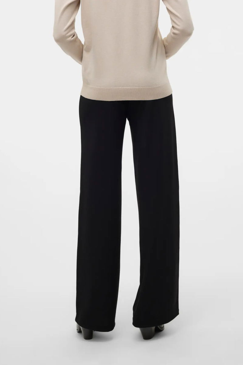 Vero Moda Kadın Vmberlın Beli Lastikli Geniş Paça Pantolon 10318454 Siyah - 4