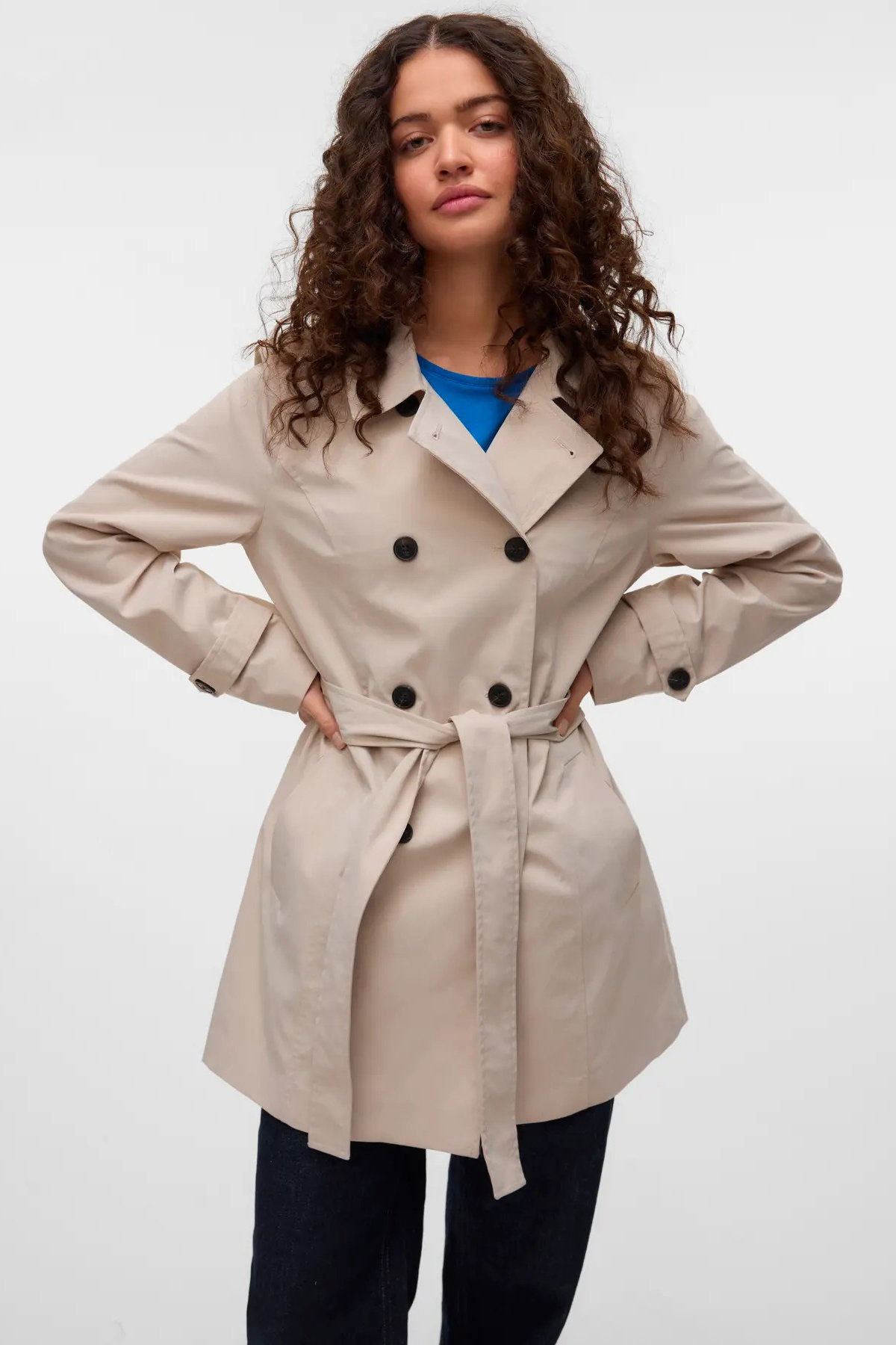 Vero Moda Kadın Vmchelsea Düğmeli Belden Bağlamalı Trençkot 10329343 Taş - 1