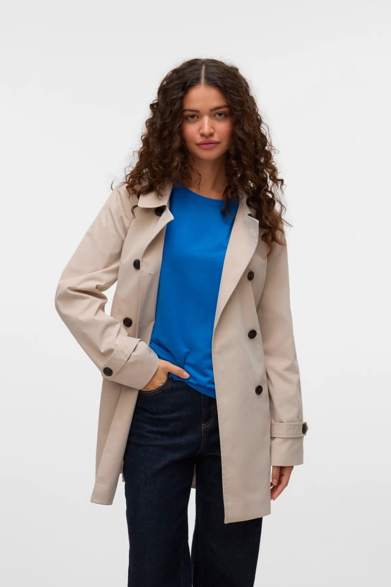 Vero Moda Kadın Vmchelsea Düğmeli Belden Bağlamalı Trençkot 10329343 Taş - 3