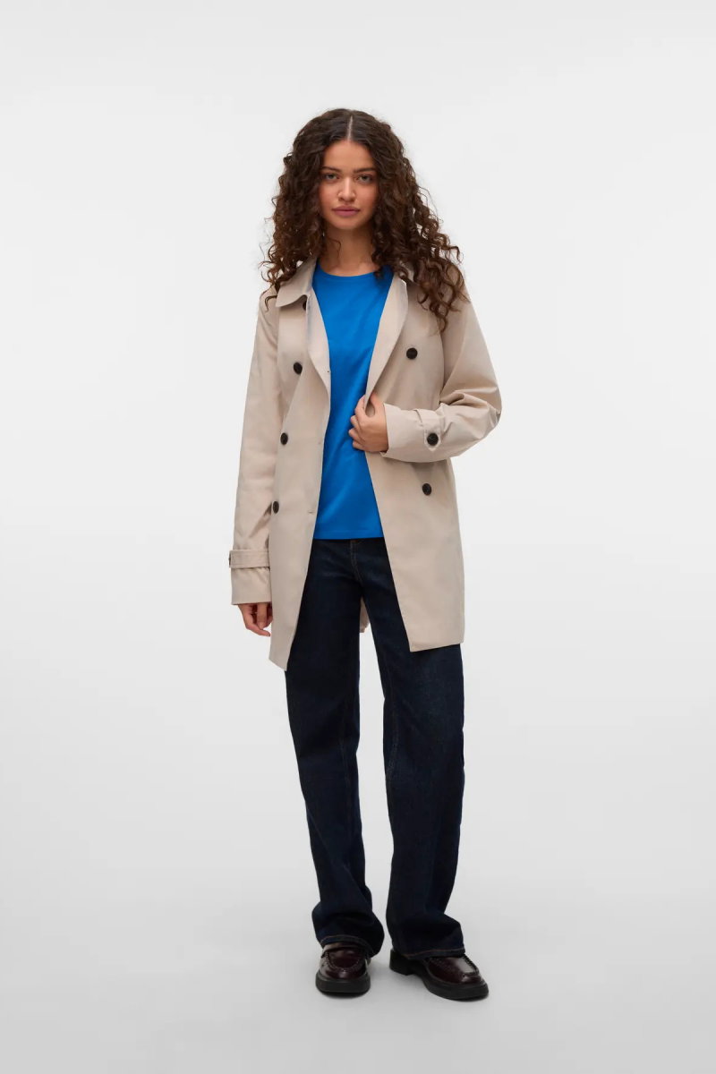 Vero Moda Kadın Vmchelsea Düğmeli Belden Bağlamalı Trençkot 10329343 Taş - 4