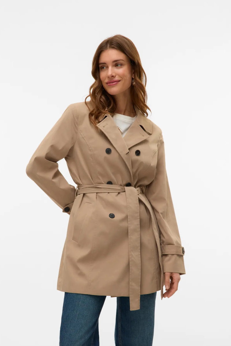 Vero Moda Kadın Vmchelsea Düğmeli Belden Bağlamalı Trençkot 10329343 Vizon - Vero Moda