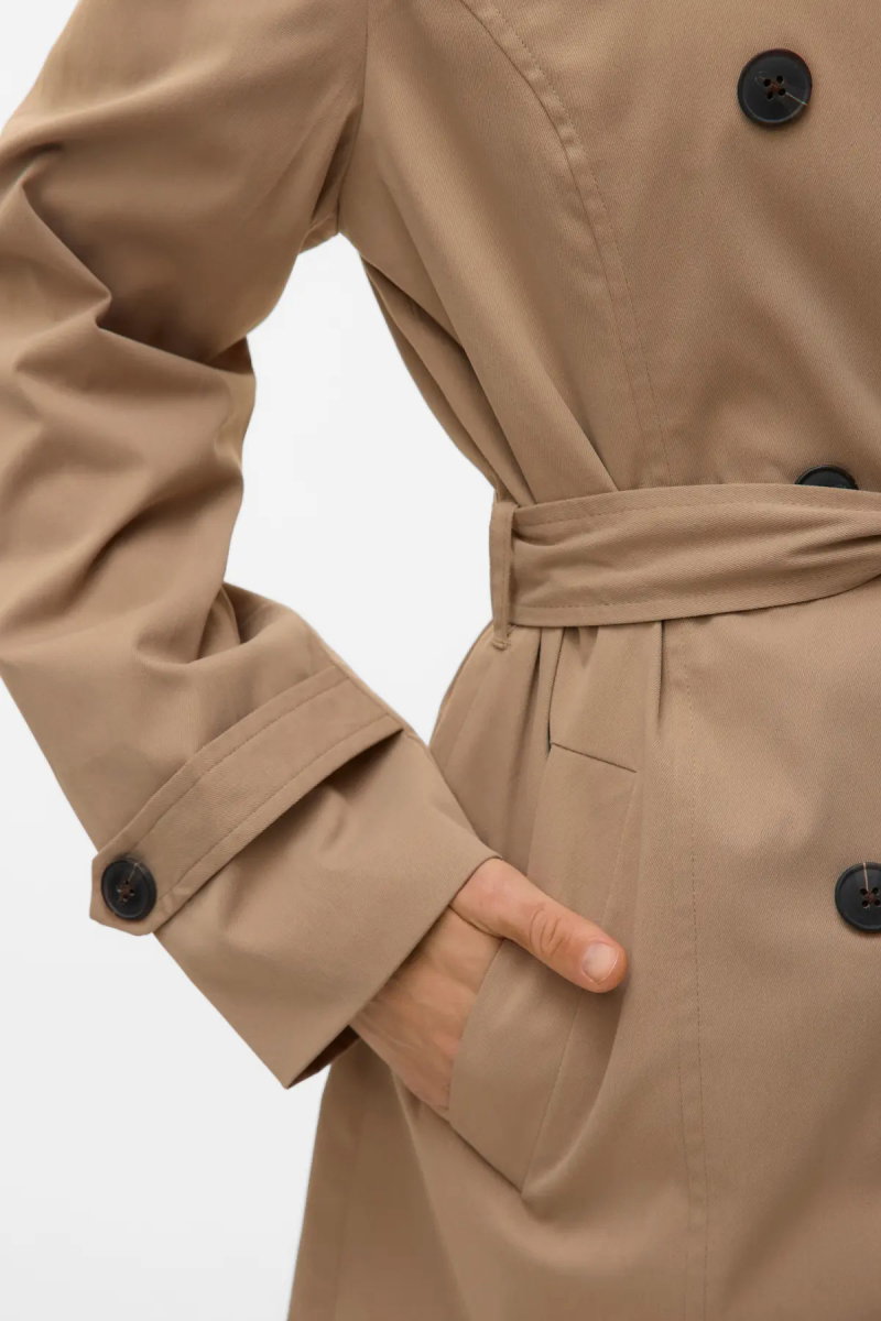 Vero Moda Kadın Vmchelsea Düğmeli Belden Bağlamalı Trençkot 10329343 Vizon - 3