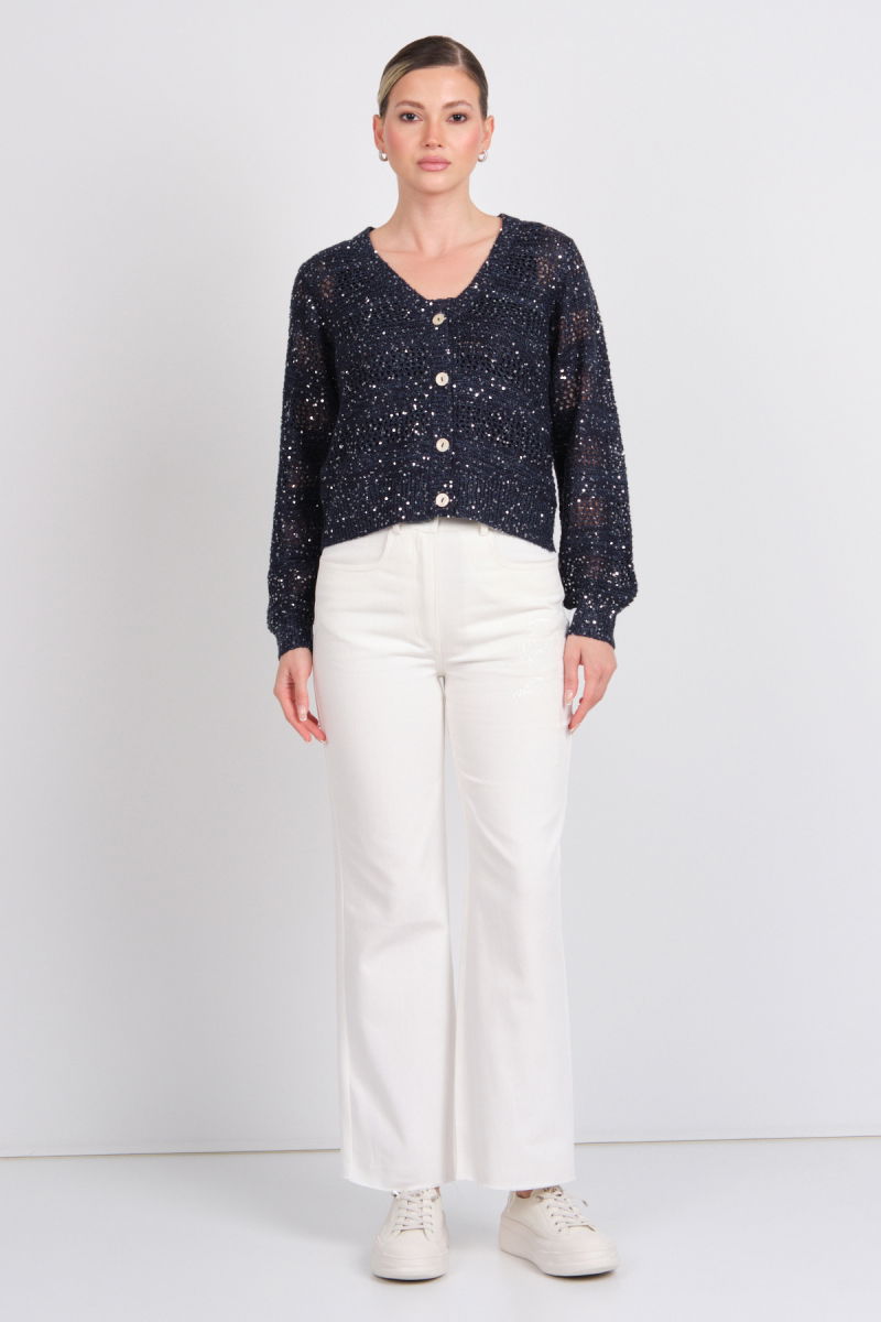Vero Moda Kadın Vmleılanı Ajurlu Payetli Mevsimlik Hırka 10327775 Lacivert - 4