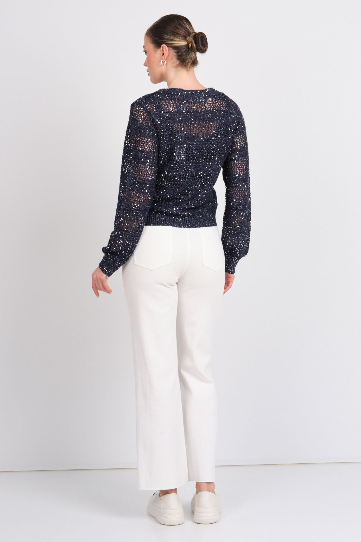 Vero Moda Kadın Vmleılanı Ajurlu Payetli Mevsimlik Hırka 10327775 Lacivert - 5