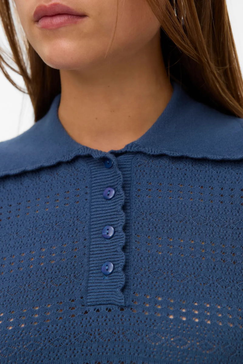 Vero Moda Kadın Vmlımone Polo Yaka Kısa Kollu Kazak 10340101 Indigo - 3