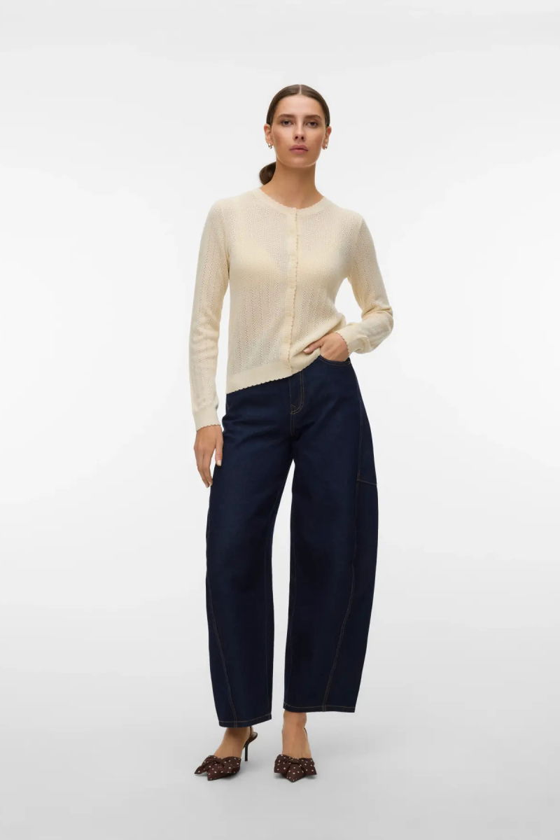 Vero Moda Kadın Vmnewlex Bisiklet Yaka Uzun Kollu Hırka 10340562 Ekru - Vero Moda