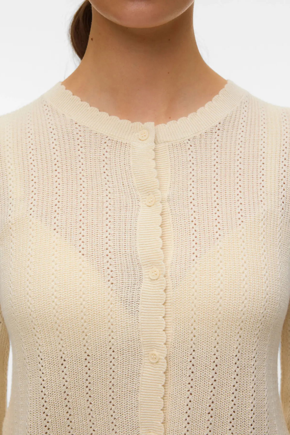 Vero Moda Kadın Vmnewlex Bisiklet Yaka Uzun Kollu Hırka 10340562 Ekru - 3