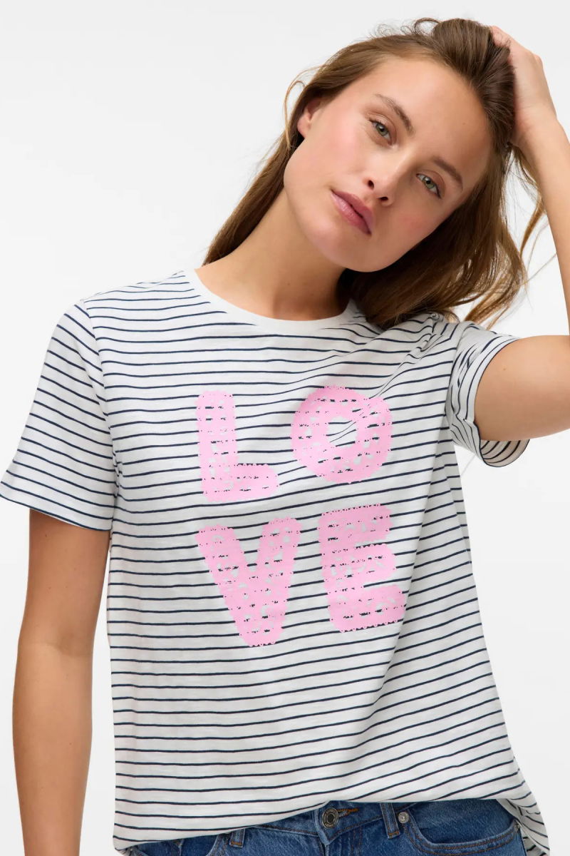 Vero Moda Kadın Vmsımone Kısa Kollu %100 Pamuk T-Shirt 10328170 Ekru - 1