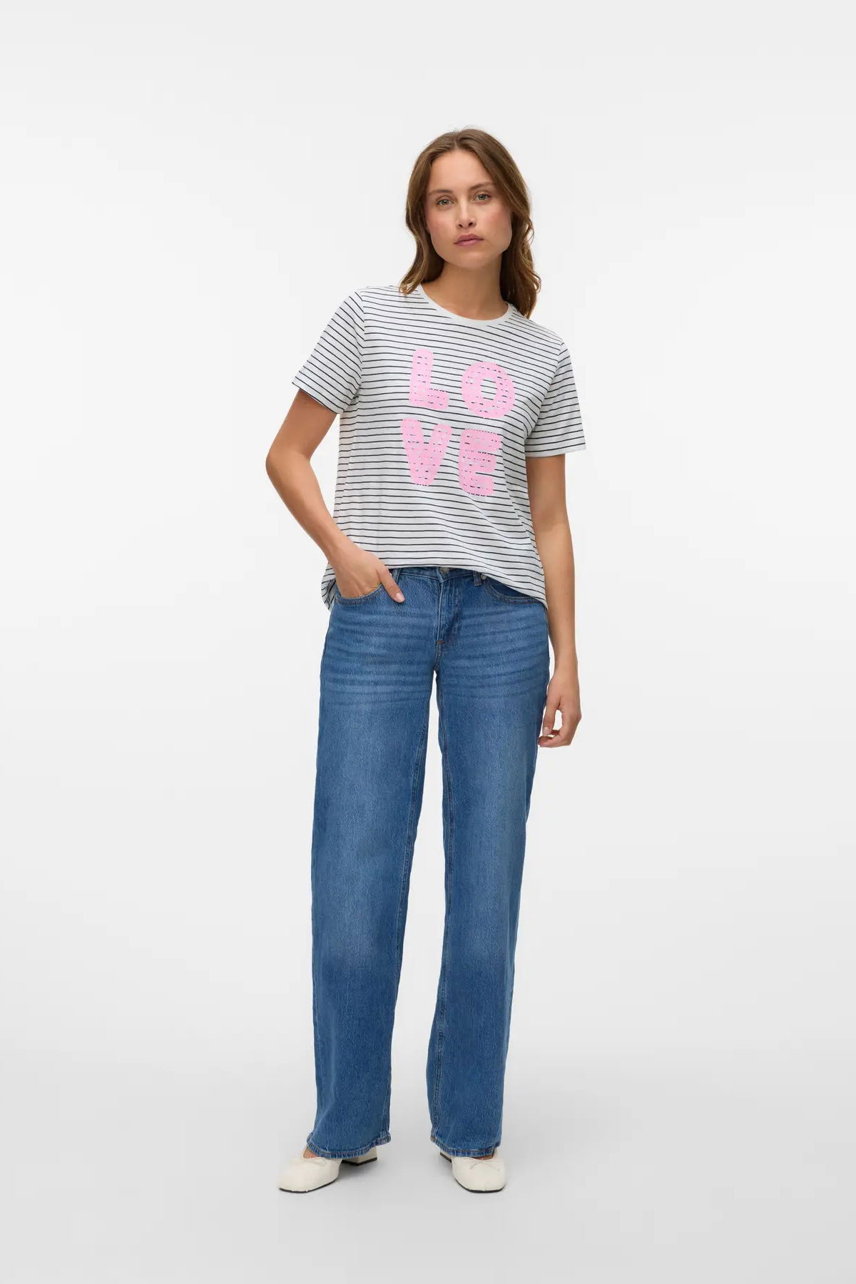 Vero Moda Kadın Vmsımone Kısa Kollu %100 Pamuk T-Shirt 10328170 Ekru - 2