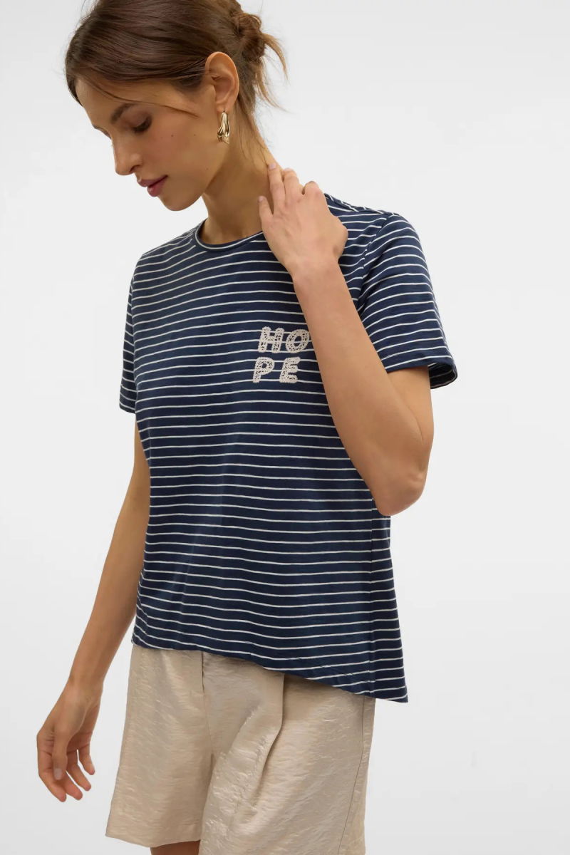 Vero Moda Kadın Vmsımone Kısa Kollu %100 Pamuk T-Shirt 10328170 Lacivert 