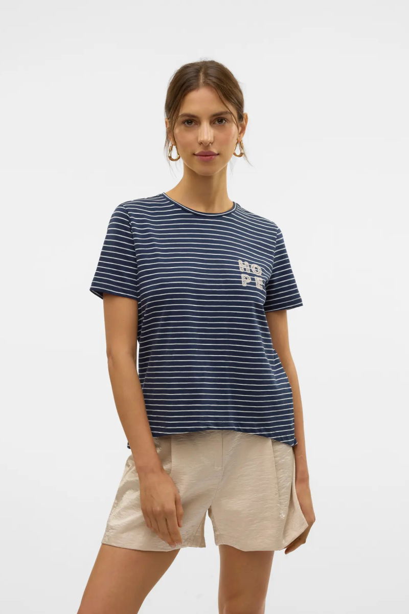 Vero Moda Kadın Vmsımone Kısa Kollu %100 Pamuk T-Shirt 10328170 Lacivert - 3