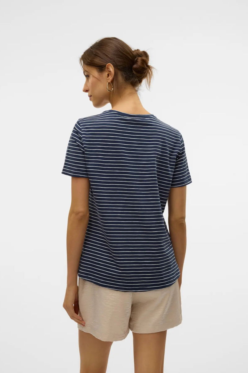 Vero Moda Kadın Vmsımone Kısa Kollu %100 Pamuk T-Shirt 10328170 Lacivert - 4