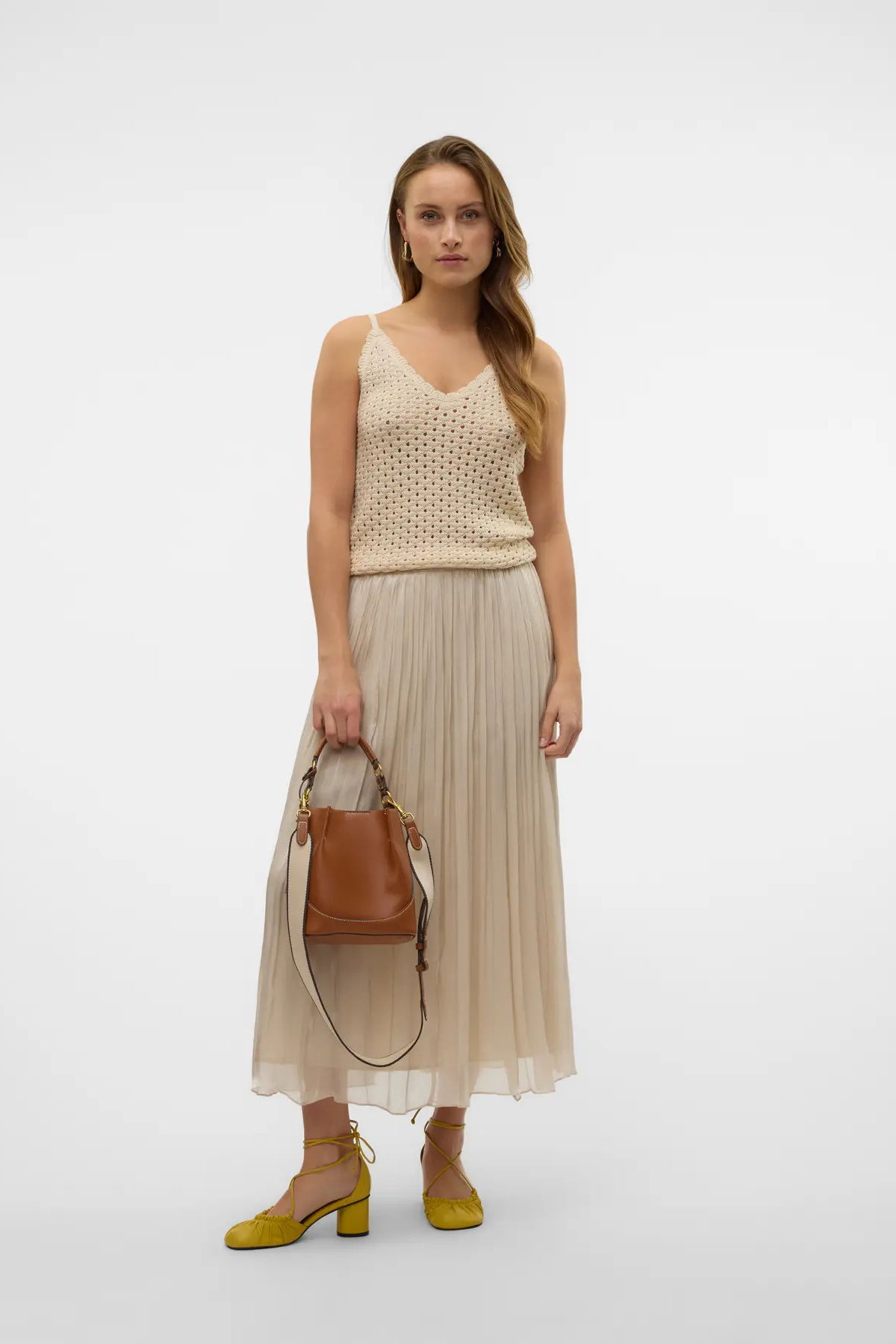 Vero Moda Kadın Vmvıps Pileli Beli Lastikli Maxi Etek 10328017 Taş - 1