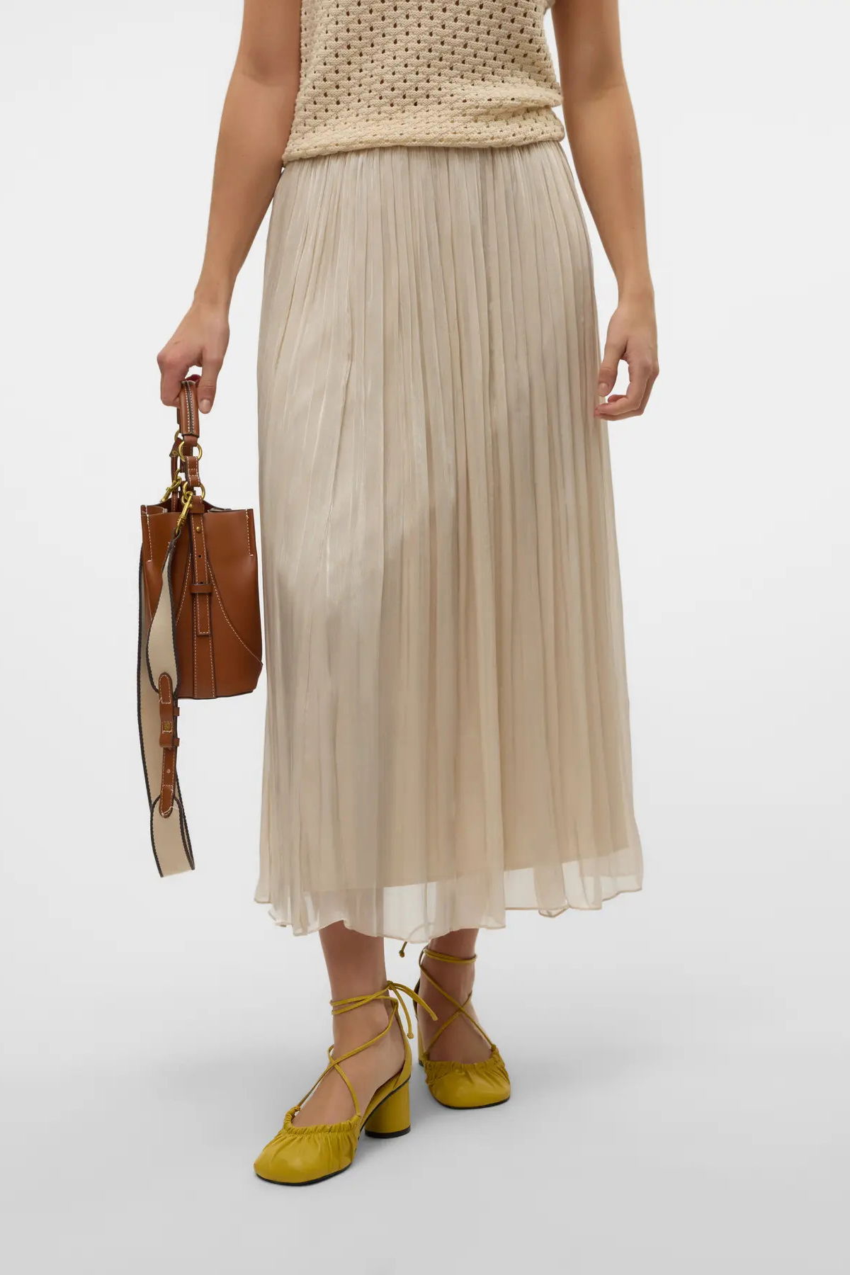 Vero Moda Kadın Vmvıps Pileli Beli Lastikli Maxi Etek 10328017 Taş - 2