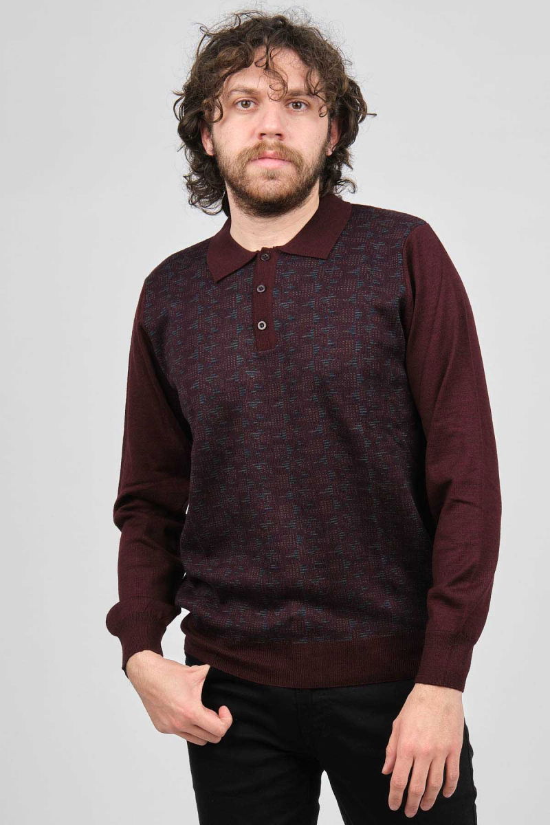 Woolman Erkek Desenli Polo Yaka Yün Kazak 1572001 Bordo - 1