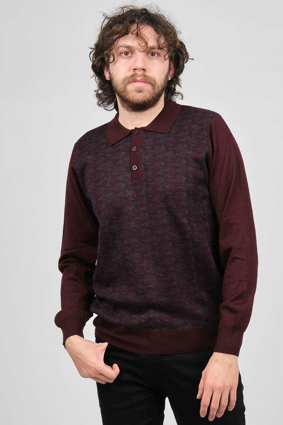 Woolman Erkek Desenli Polo Yaka Yün Kazak 1572001 Bordo - 1