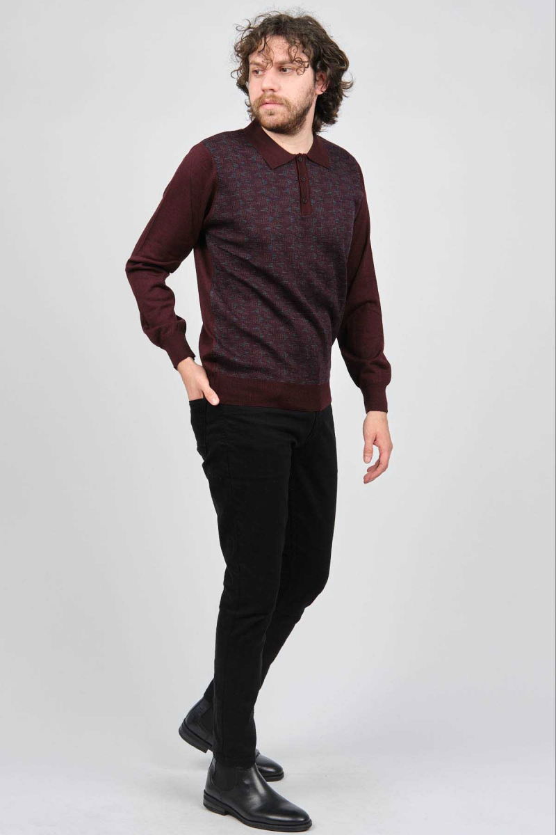 Woolman Erkek Desenli Polo Yaka Yün Kazak 1572001 Bordo - 2