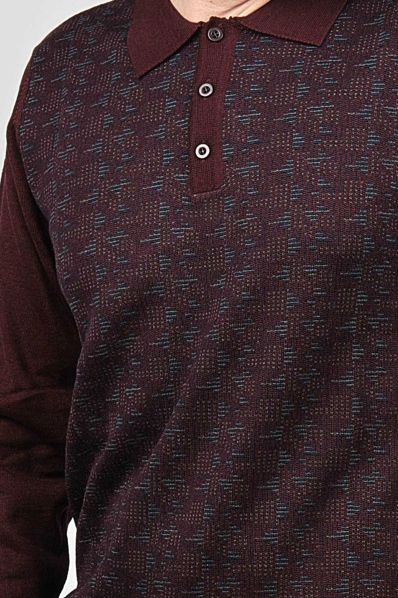 Woolman Erkek Desenli Polo Yaka Yün Kazak 1572001 Bordo - 4