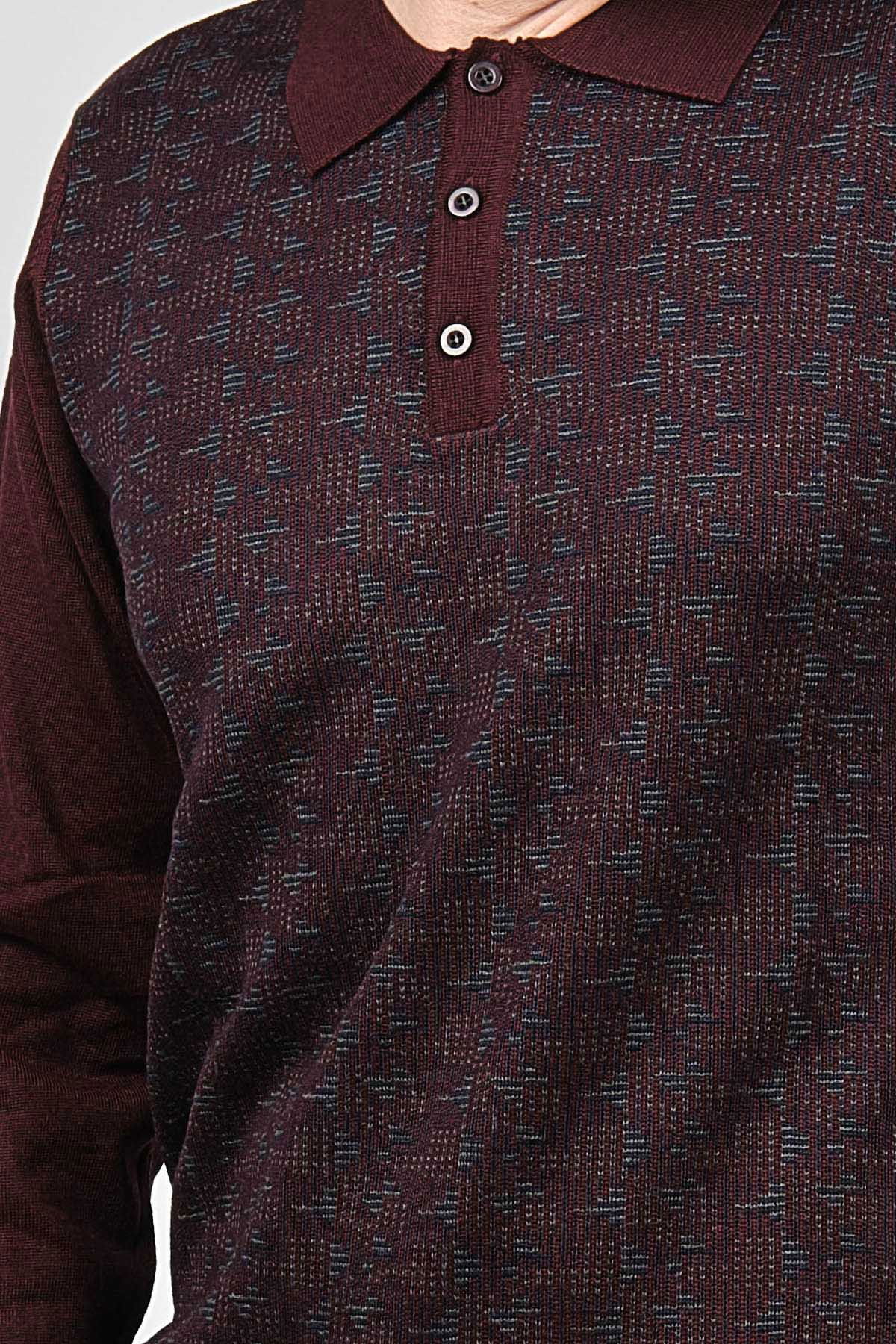 Woolman Erkek Desenli Polo Yaka Yün Kazak 1572001 Bordo - 4