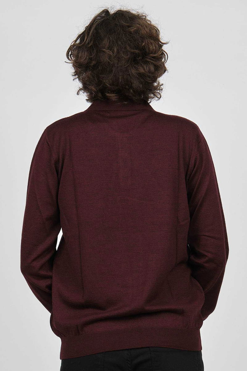 Woolman Erkek Desenli Polo Yaka Yün Kazak 1572001 Bordo - 5