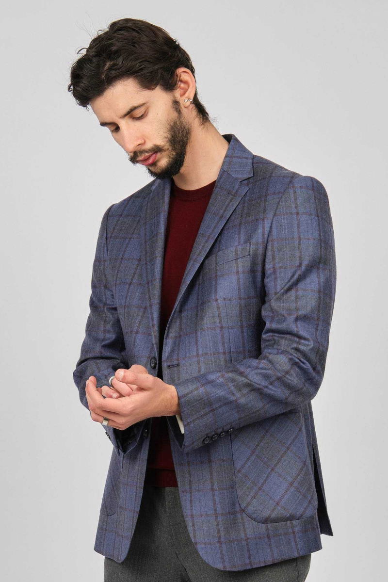 Yünsa Erkek Ekoseli Spor Yün Ceket 2661000 Mavi - 4